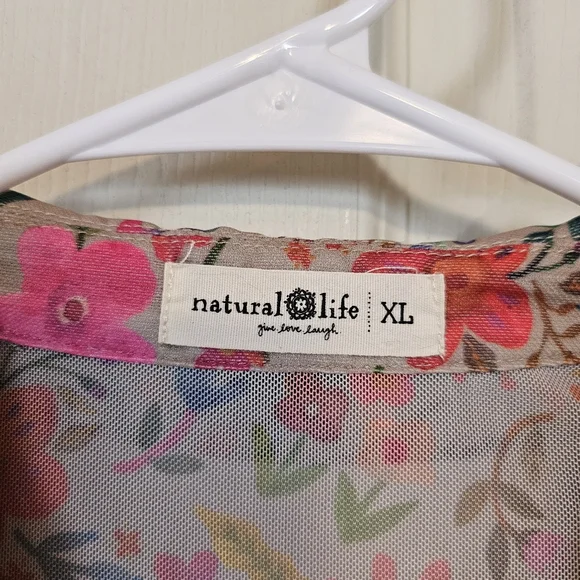 Natural Life Carina Floral Mesh Button Down Long Sleeve Collar Top - Picture 8 of 8